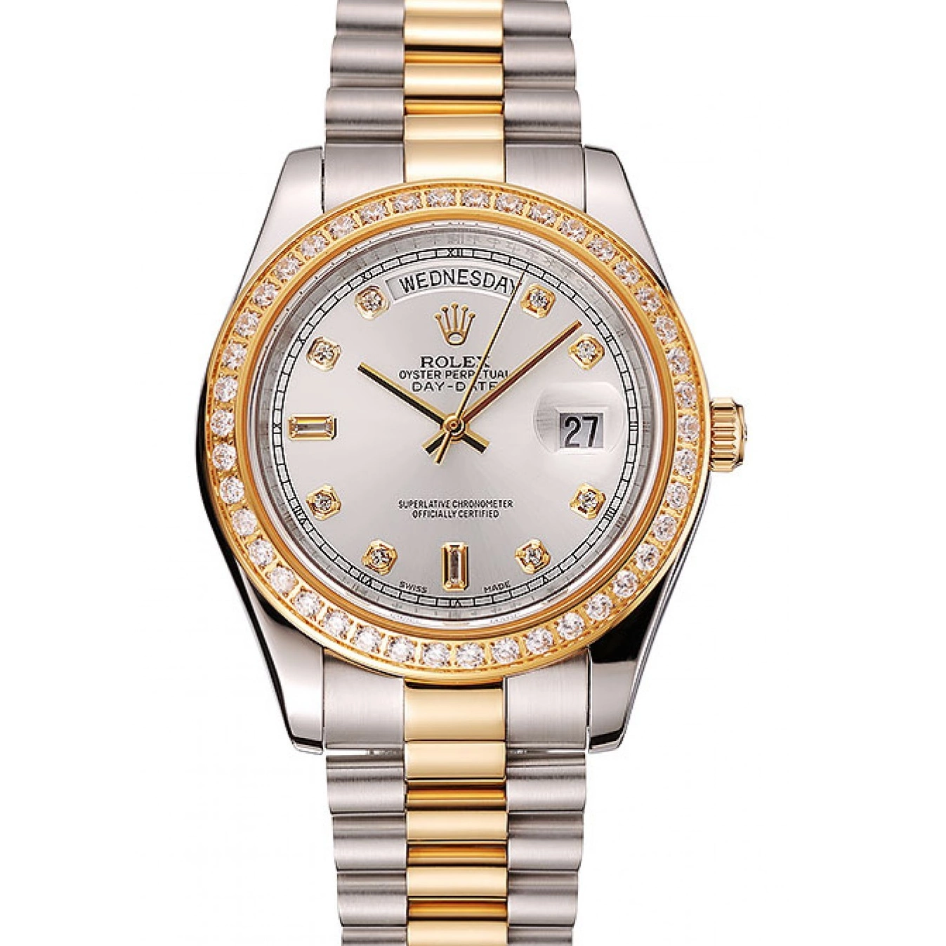 Rolex copies cheap Gold Dial Day-Date Tone Rolex 1453972 Case Diamond White Bracelet Two Steel Swiss Stainless 0529